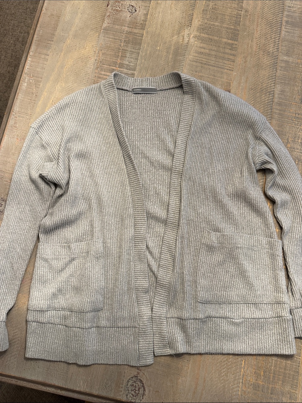 Cherish Ribbed Knit Open Cardigan - Gray 1118